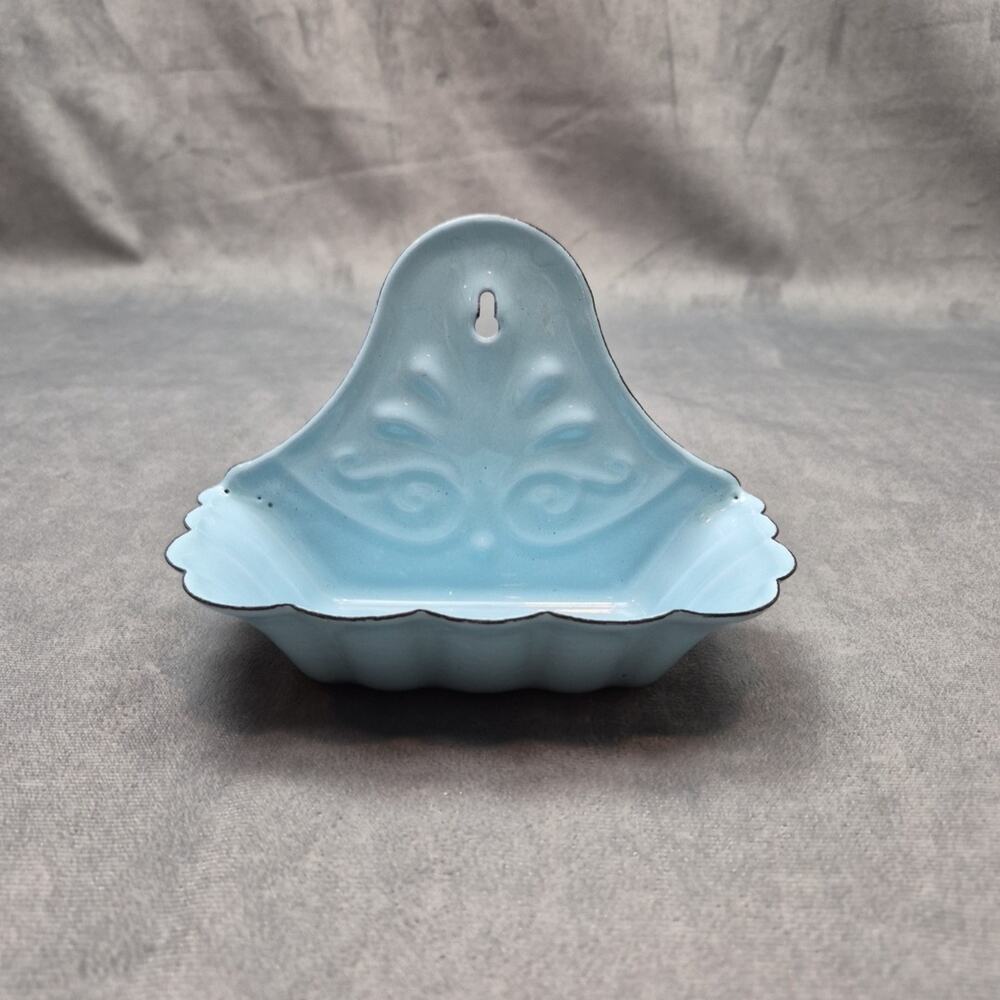 Blue Enamel Bar Soap Holder Tray Farmhouse Distressed Country Bathroom